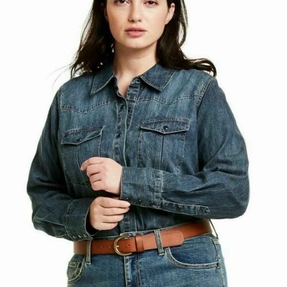 Nili Lotan x Target denim Western Rodeo Cowgirl Button Up shirt Size M